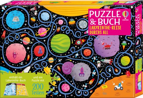 Puzzle & Buch: Labyrinthe-Reise durchs All